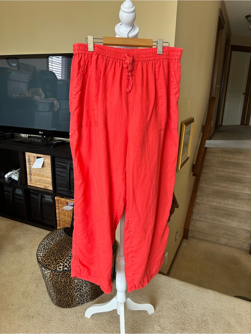 Banana Republic Wide Leg Drawstring Pants - Coral Red